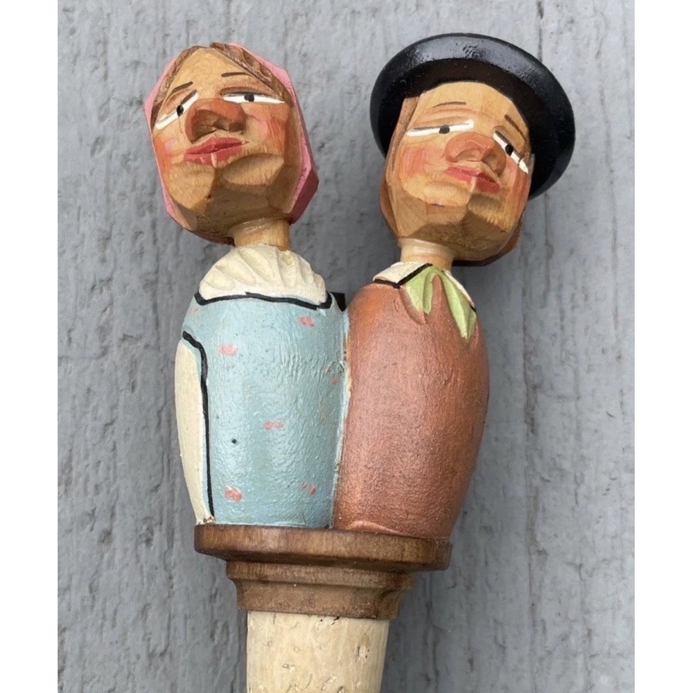 Vintage Hand Carved‎  Kissing Couple Mechanical Wine Cork Stopper German?